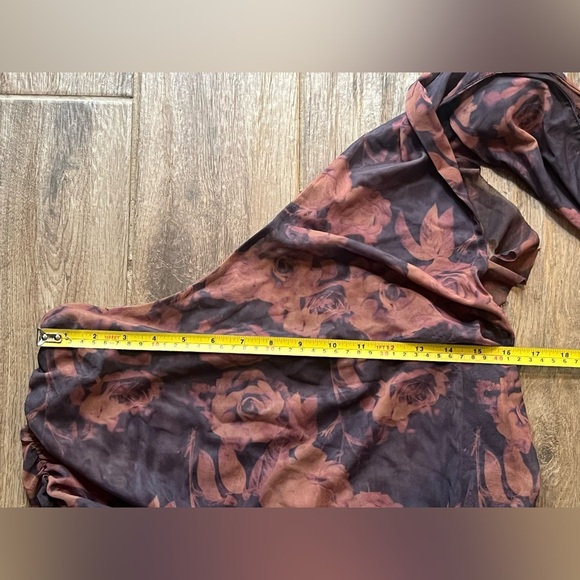 Jaded London Athena Maxi One Shoulder Dress Sz 8 Brown Rose Print Grunge - Picture 5 of 9